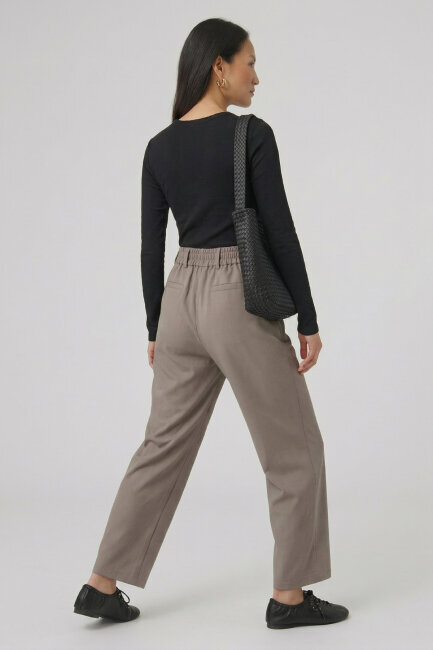 Bej Teknik Kumaş Rahat Pantolon - 5
