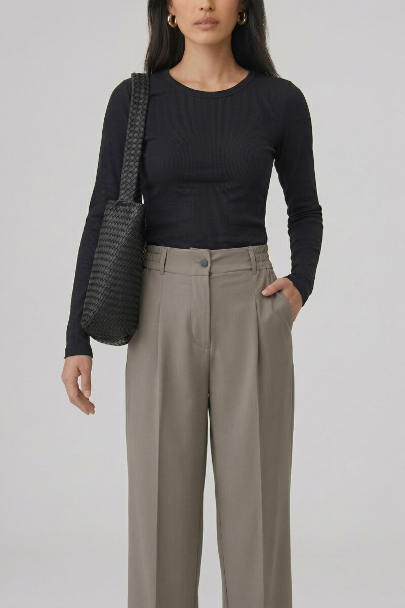 Bej Teknik Kumaş Rahat Pantolon (1)