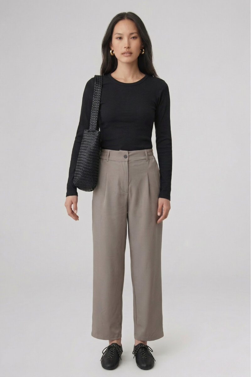 Bej Teknik Kumaş Rahat Pantolon