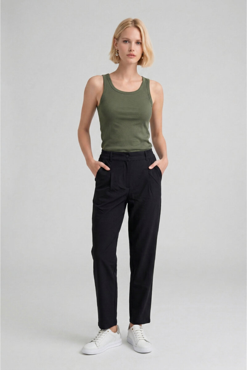 Siyah Teknik Kumaş Rahat Pantolon - 1