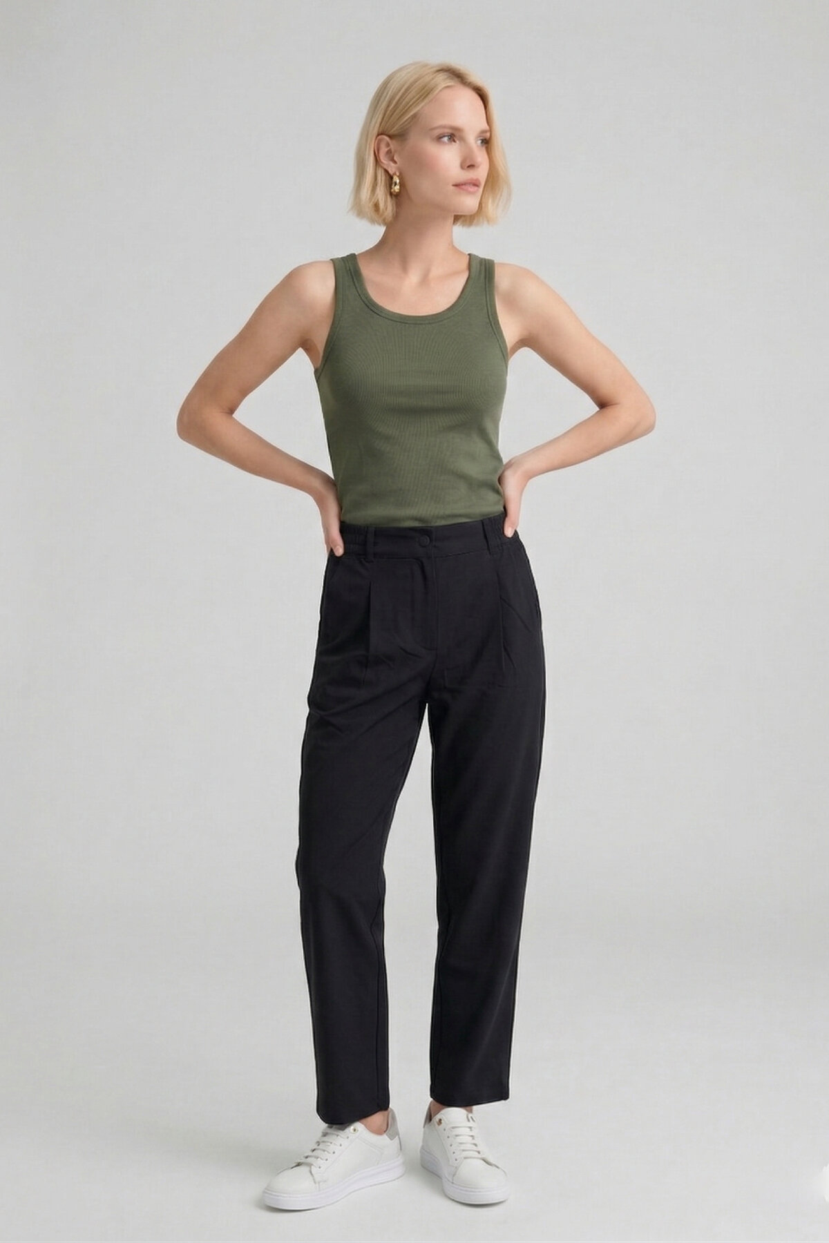 Siyah Teknik Kumaş Rahat Pantolon - 4