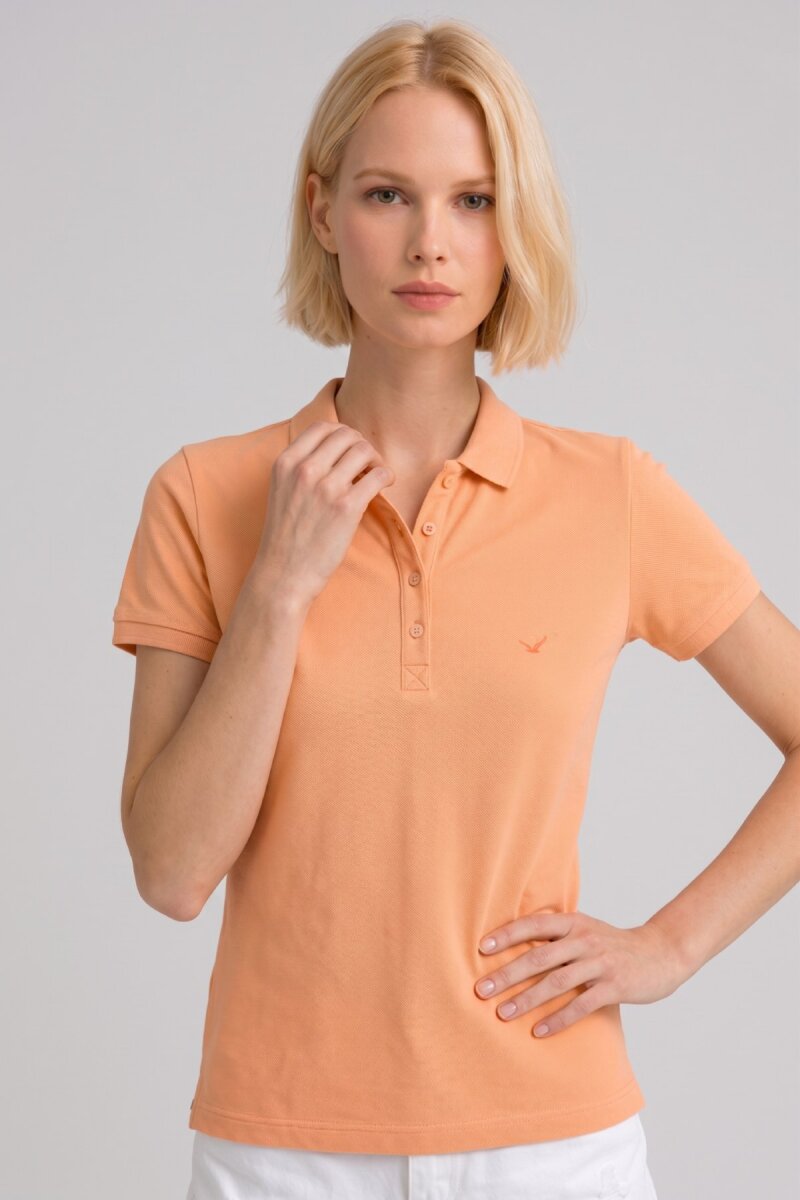 Turuncu %100 Pamuk Polo Tişört - 1