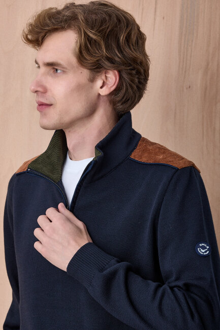 Lacivert %100 Pamuk Fermuarlı Kazak - 2