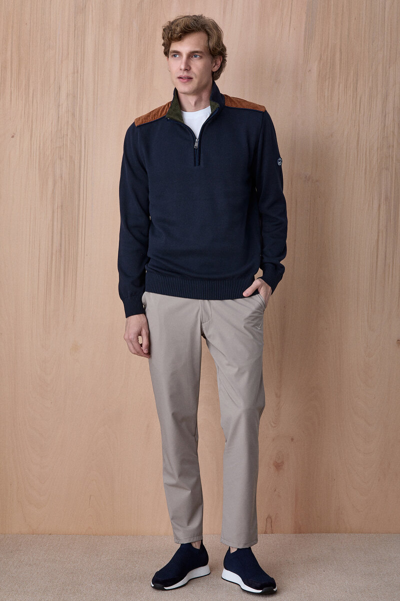 Lacivert %100 Pamuk Fermuarlı Kazak - 4