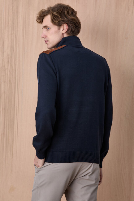 Lacivert %100 Pamuk Fermuarlı Kazak - 5