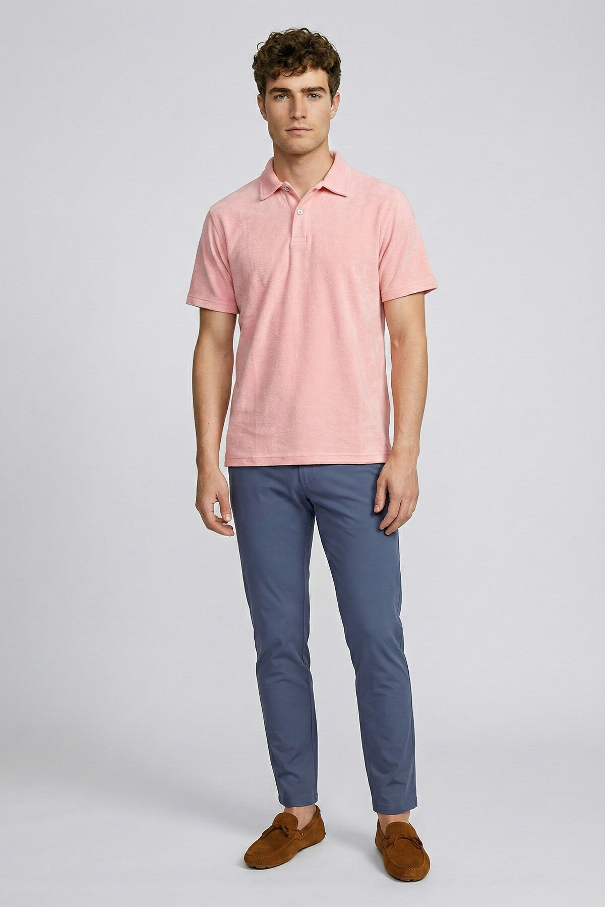 Pembe %100 Pamuk Havlu Polo Tişört - 2