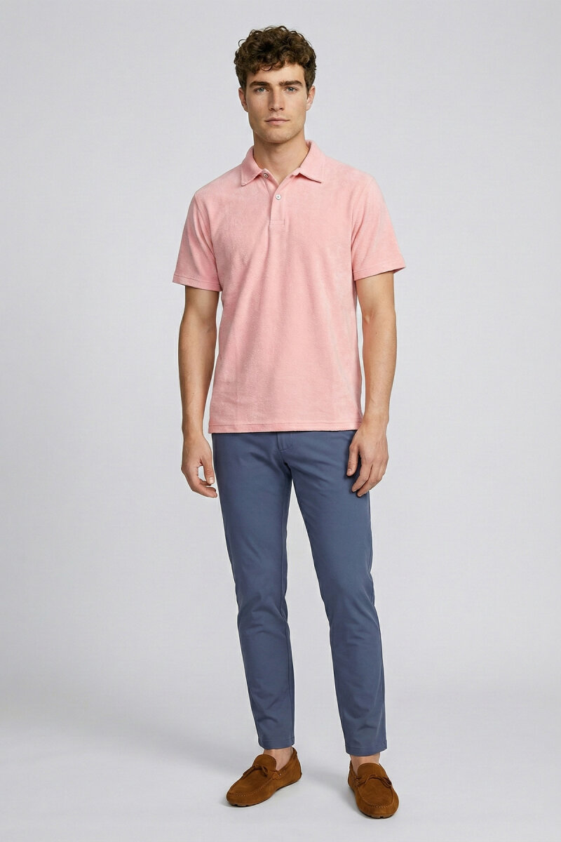 Pembe %100 Pamuk Havlu Polo Tişört - 2