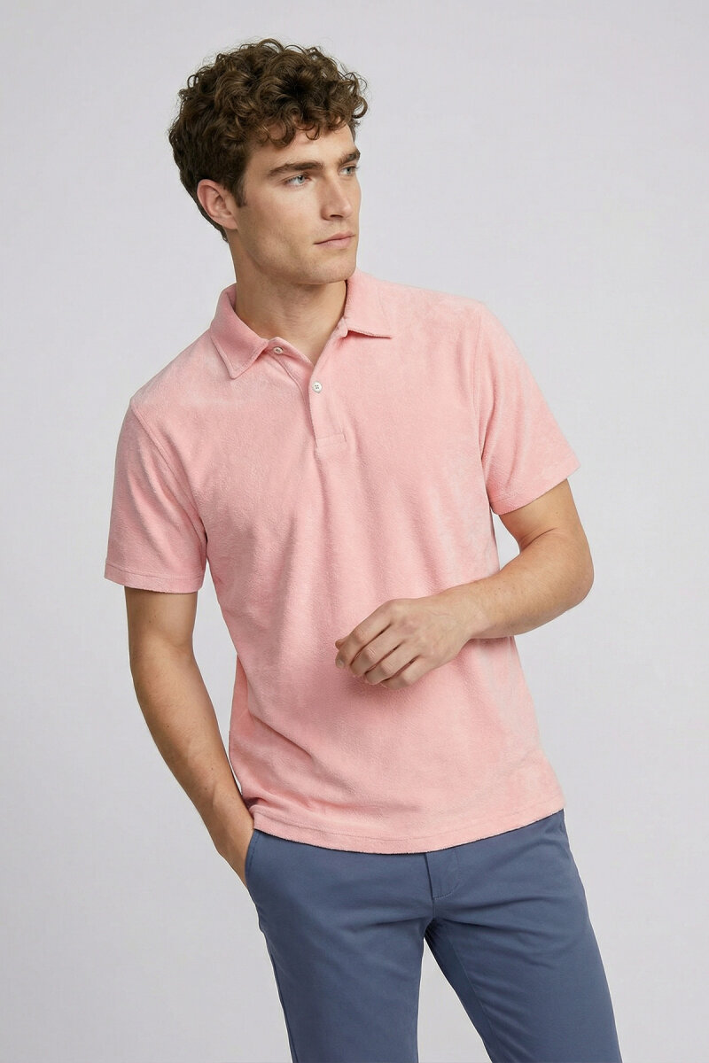 Pembe %100 Pamuk Havlu Polo Tişört - 5