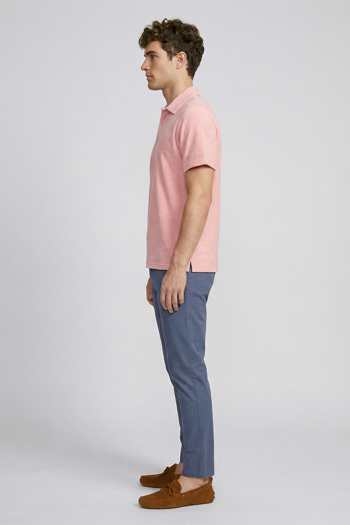 Pembe %100 Pamuk Havlu Polo Tişört - 4