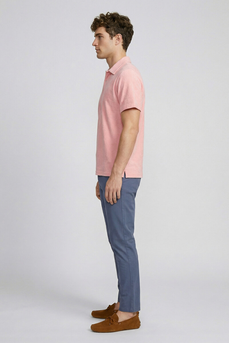 Pembe %100 Pamuk Havlu Polo Tişört - 4