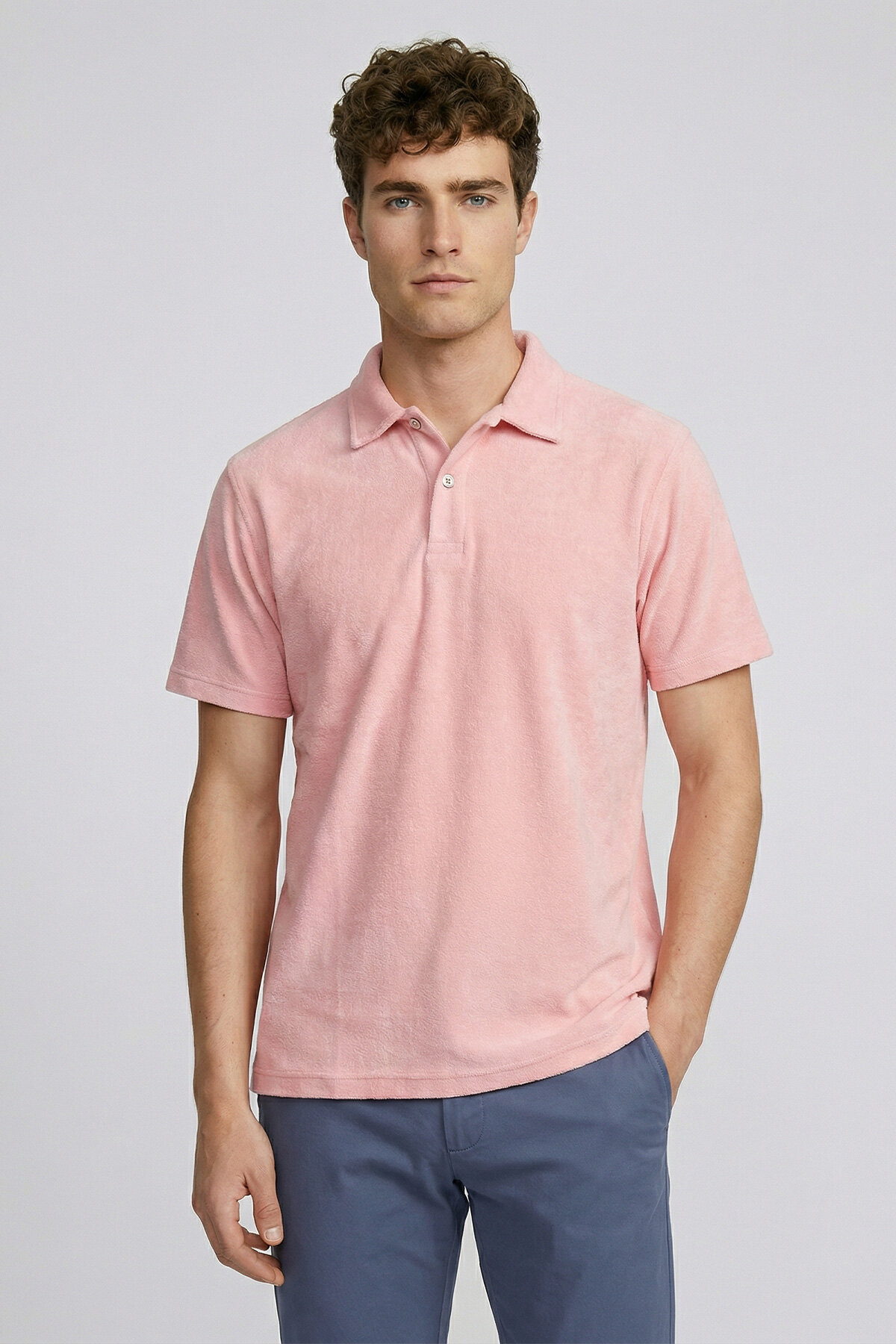 Pembe %100 Pamuk Havlu Polo Tişört - 1