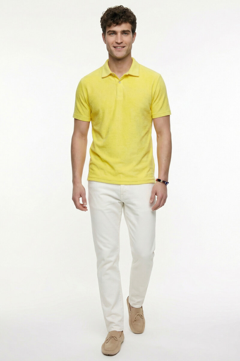 Sarı %100 Pamuk Havlu Polo Tişört - 2