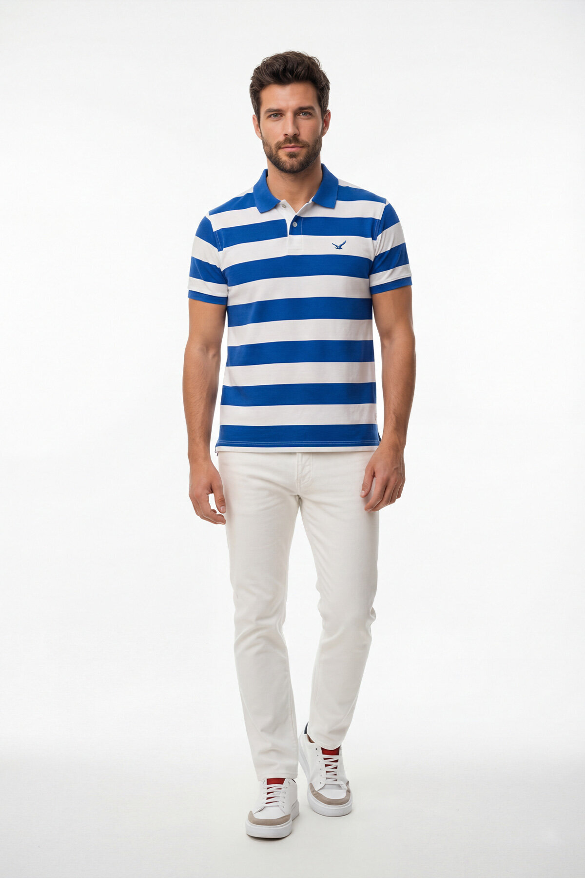 Off-White - Sax 100% Cotton Striped Polo T-Shirt - 1