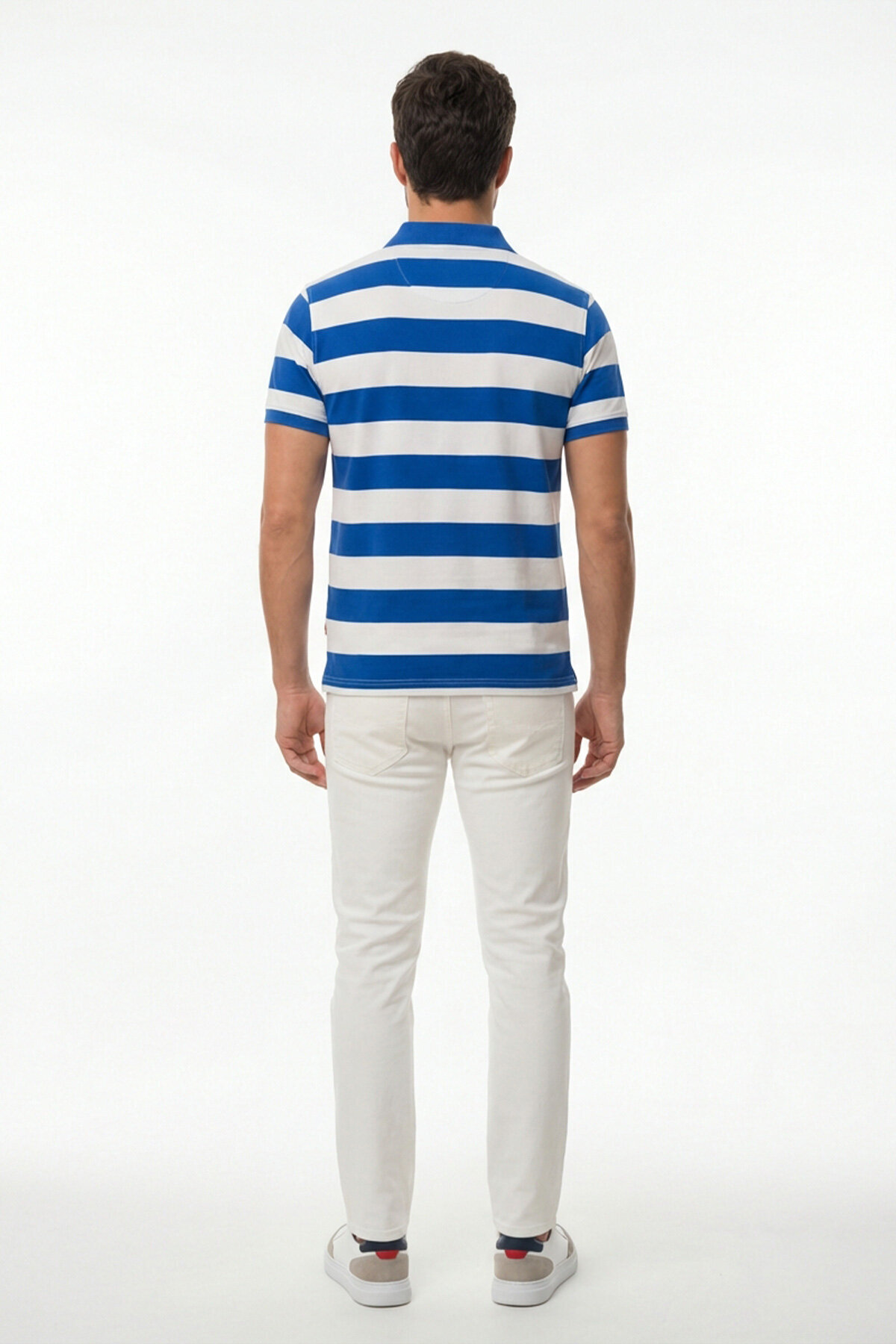 Off-White - Sax 100% Cotton Striped Polo T-Shirt - 5