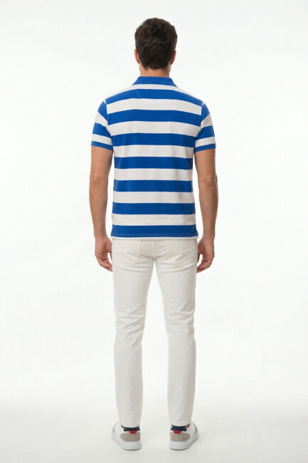 Off-White - Sax 100% Cotton Striped Polo T-Shirt - 5
