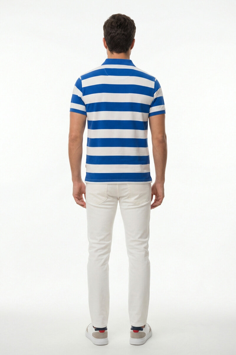 Off-White - Sax 100% Cotton Striped Polo T-Shirt - 5