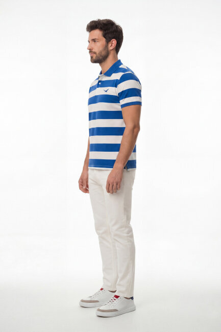 Off-White - Sax 100% Cotton Striped Polo T-Shirt - 4