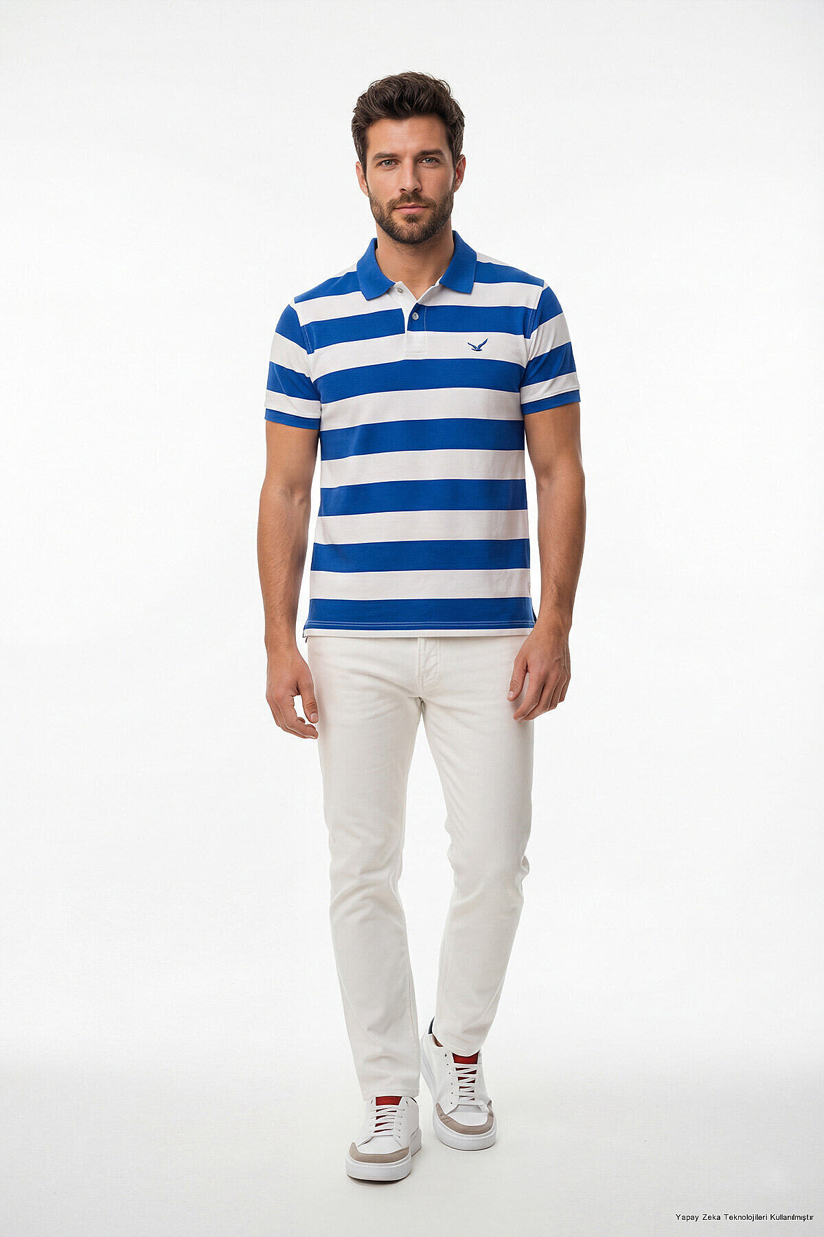 Off-White - Sax 100% Cotton Striped Polo T-Shirt - 1