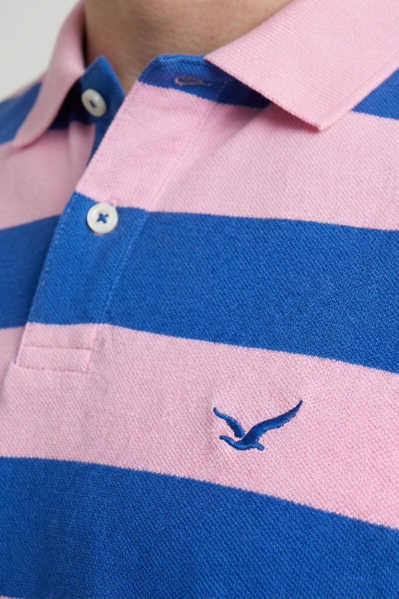Sax - Pink 100% Cotton Striped Polo T-Shirt - 3