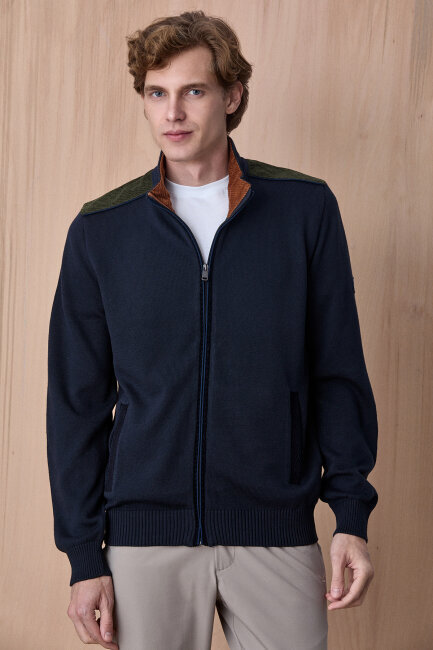 Lacivert %100 Pamuk Fermuarlı Hırka - 4