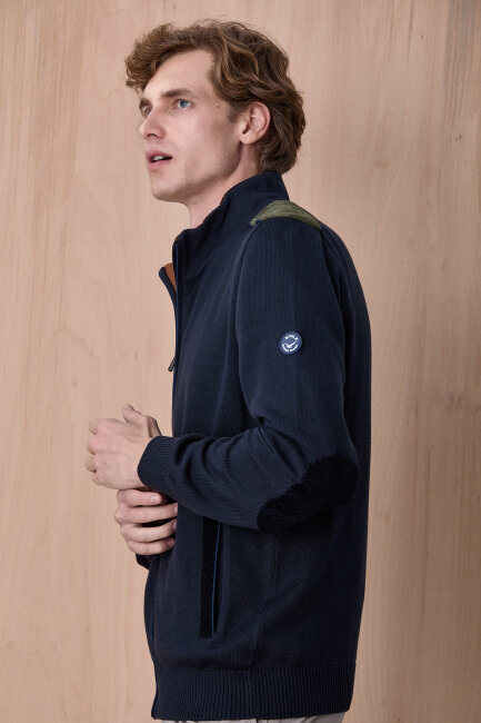 Lacivert %100 Pamuk Fermuarlı Hırka - 5