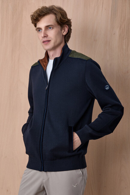 Lacivert %100 Pamuk Fermuarlı Hırka - 3