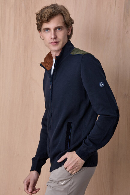 Lacivert %100 Pamuk Fermuarlı Hırka - 2