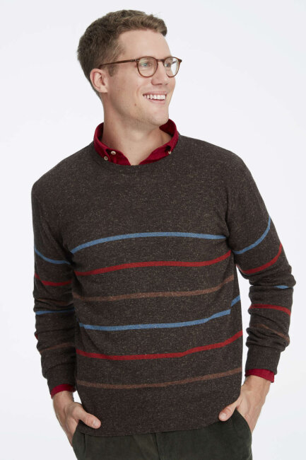 Brown Striped Crew Neck Sweater - 2