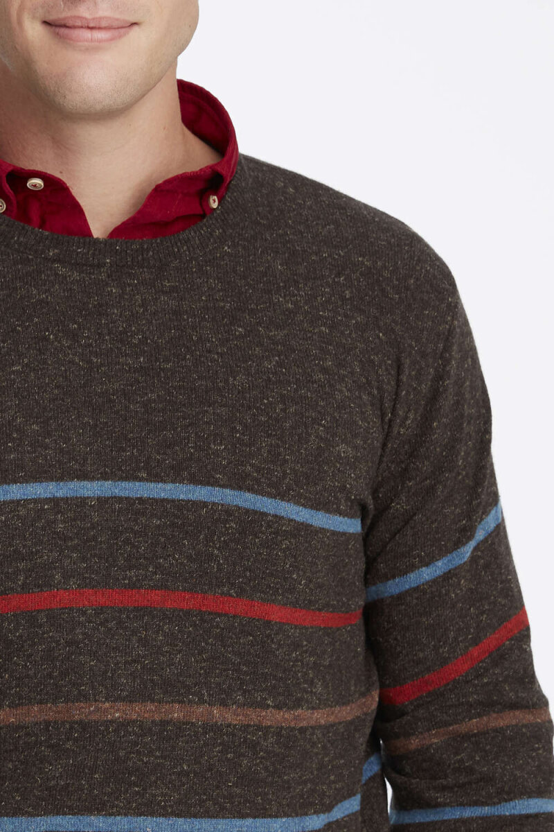 Brown Striped Crew Neck Sweater - 3