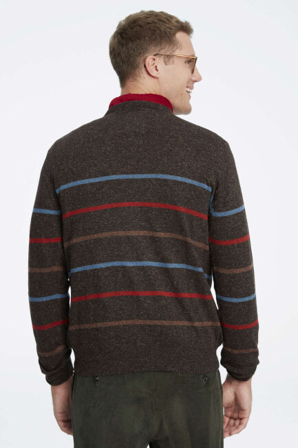 Brown Striped Crew Neck Sweater - 4