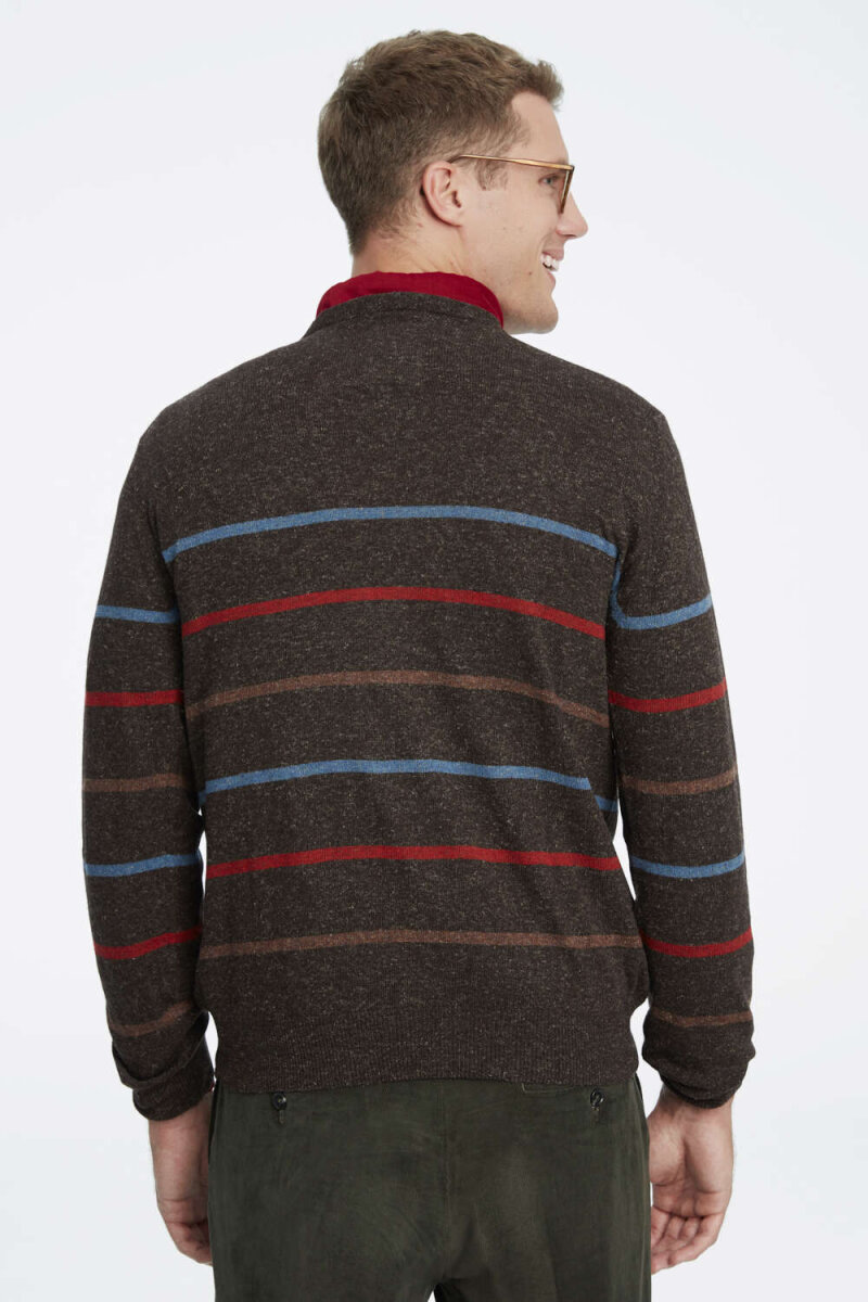 Brown Striped Crew Neck Sweater - 4