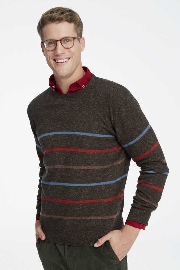 Brown Striped Crew Neck Sweater