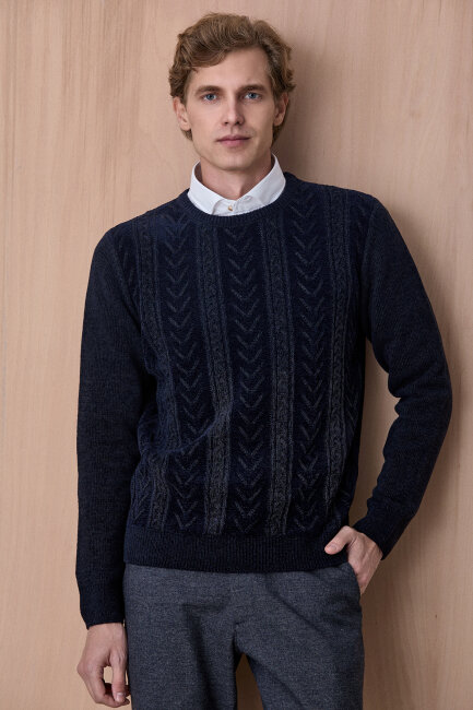 Lacivert Bisiklet Yaka Kazak - 1