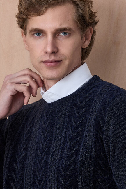 Lacivert Bisiklet Yaka Kazak - 2