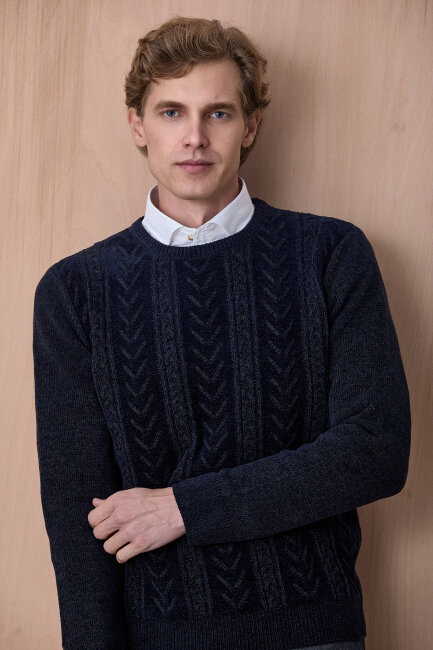 Lacivert Bisiklet Yaka Kazak - 5