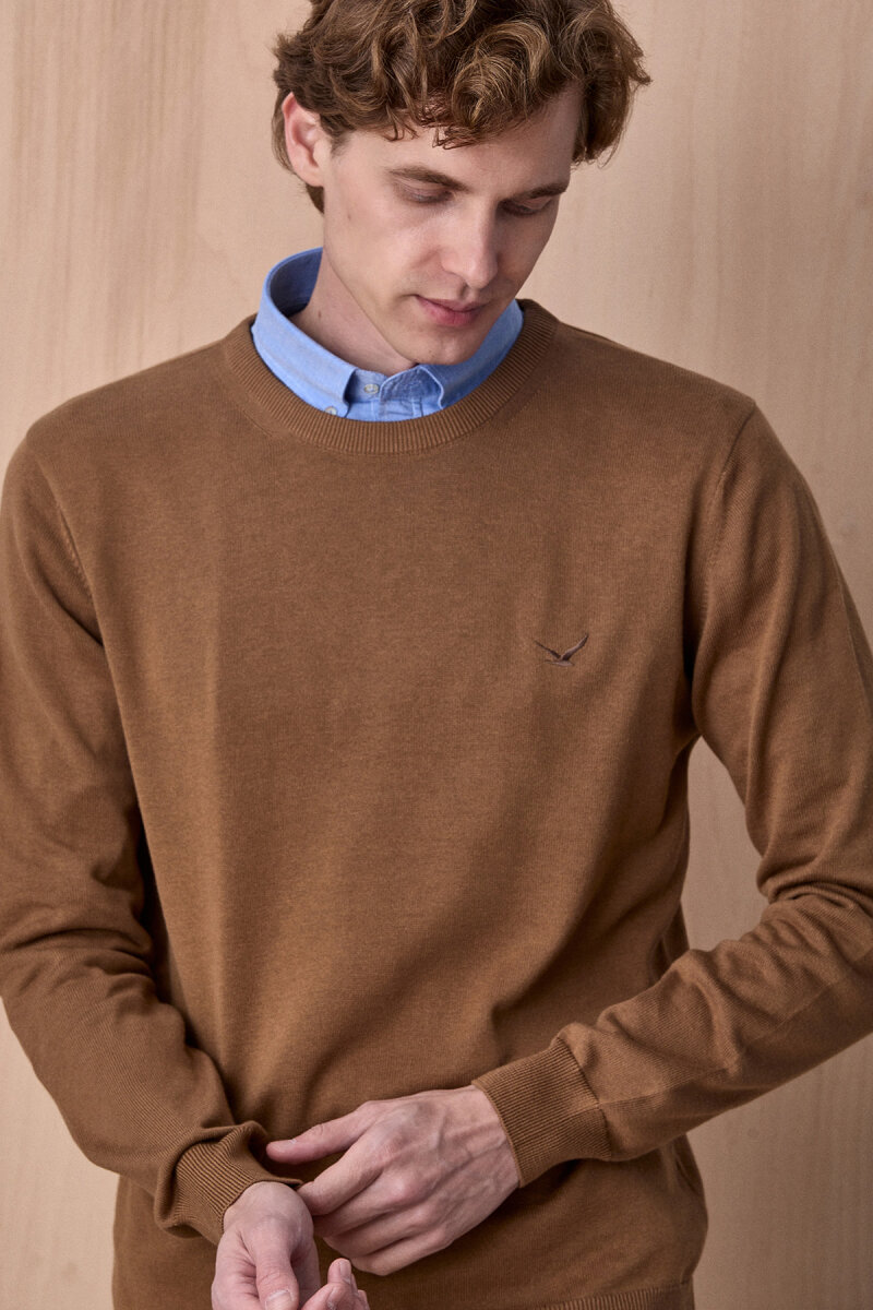 Bej %100 Pamuk Bisiklet Yaka Kazak (1)