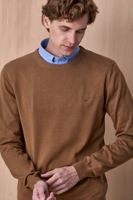 Bej %100 Pamuk Bisiklet Yaka Kazak - 2