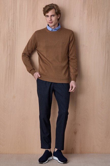 Bej %100 Pamuk Bisiklet Yaka Kazak - 4