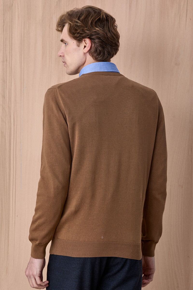 Bej %100 Pamuk Bisiklet Yaka Kazak - 6