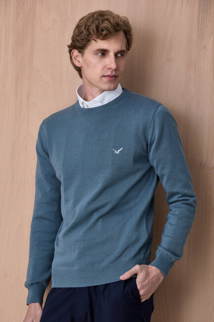 Petrol %100 Pamuk Bisiklet Yaka Kazak - 1