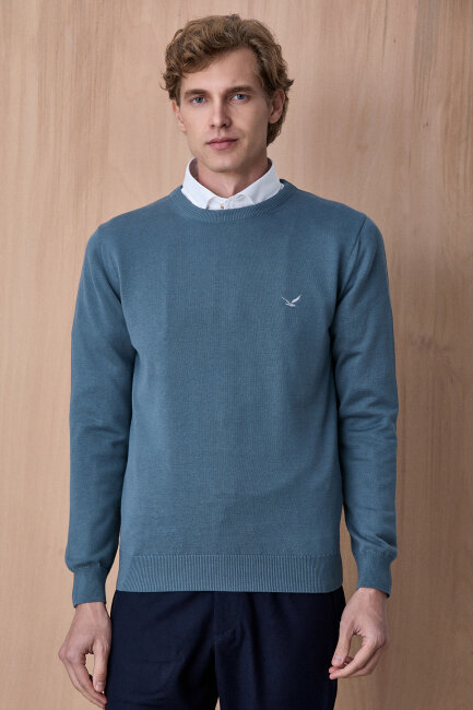 Petrol %100 Pamuk Bisiklet Yaka Kazak - 3