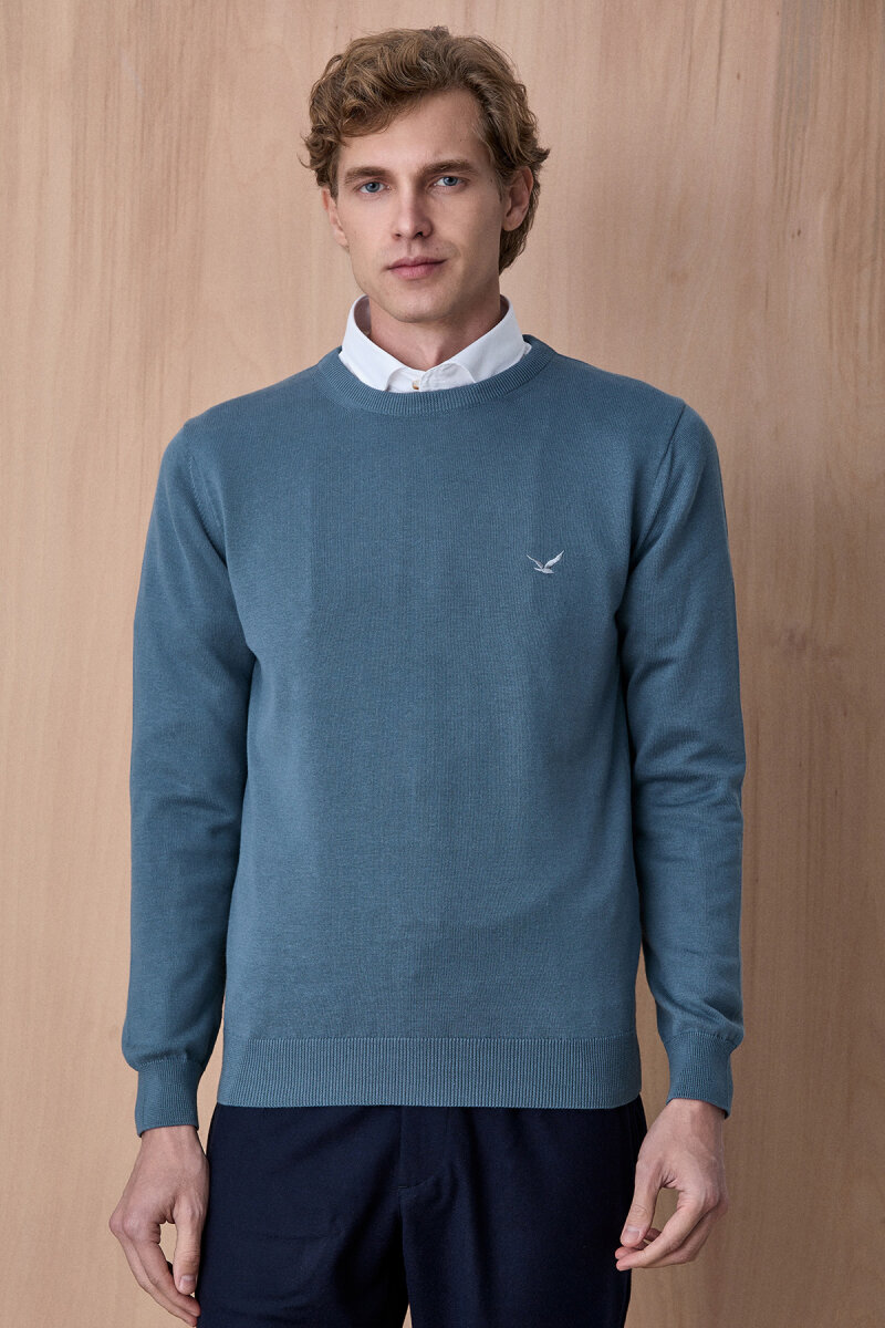 Petrol %100 Pamuk Bisiklet Yaka Kazak - 3