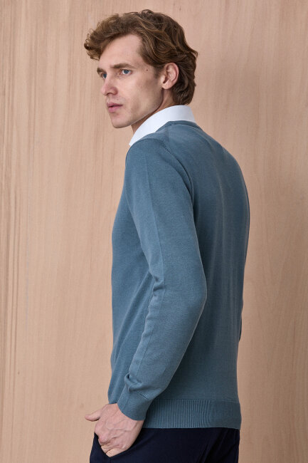 Petrol %100 Pamuk Bisiklet Yaka Kazak - 6