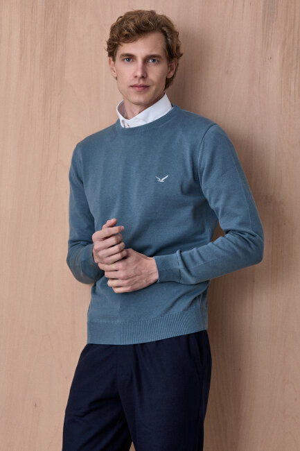 Petrol %100 Pamuk Bisiklet Yaka Kazak - 5