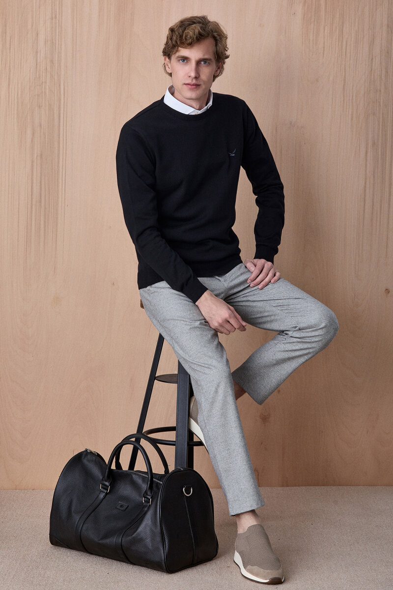 Siyah %100 Pamuk Bisiklet Yaka Kazak - 4