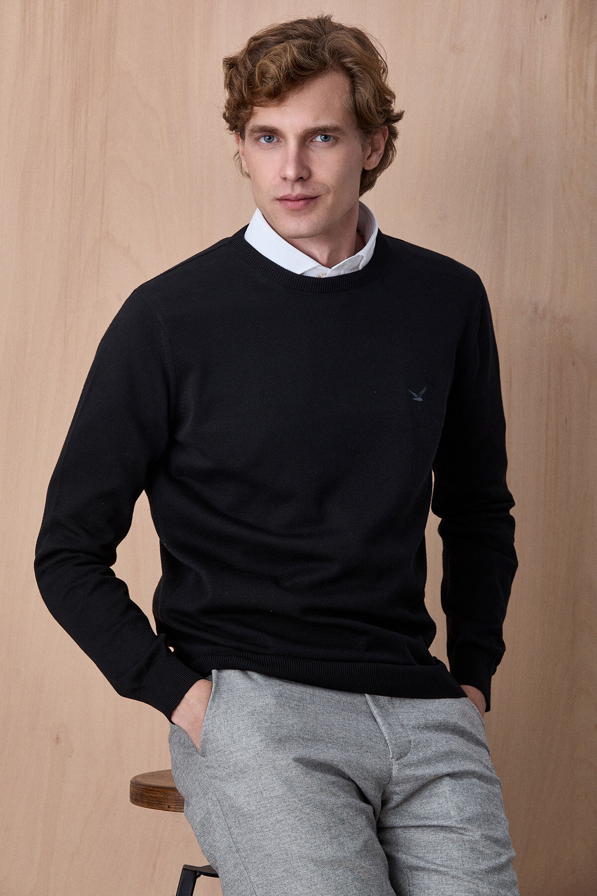 Siyah %100 Pamuk Bisiklet Yaka Kazak - 5