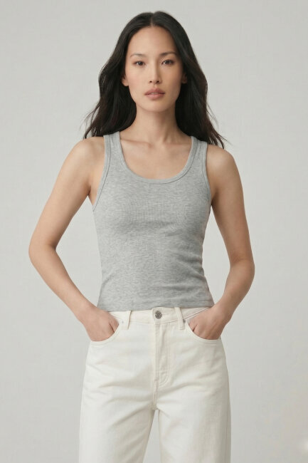 Gri %100 Pamuk Basic Atlet