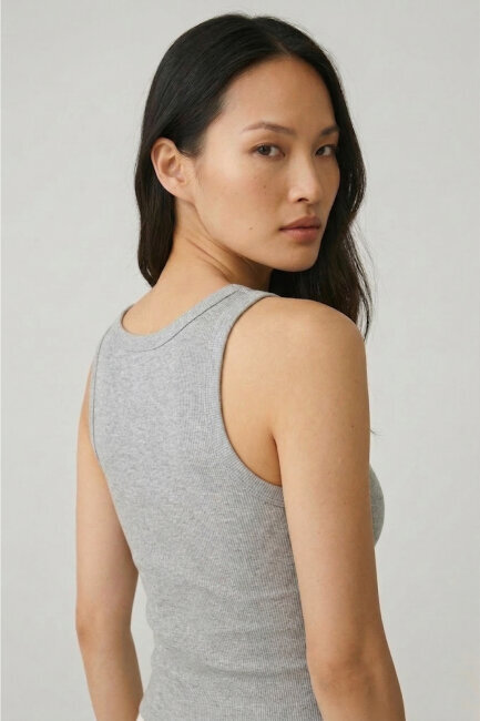 Gri %100 Pamuk Basic Atlet - 5