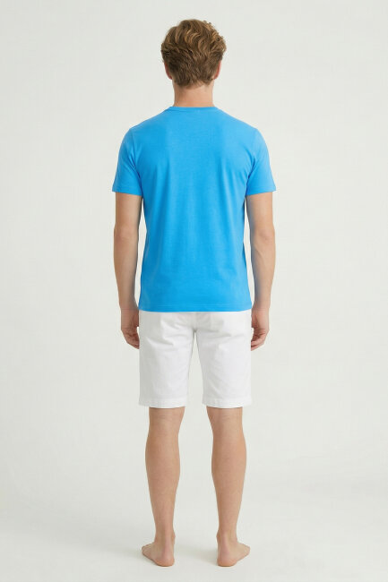 Turquoise Cotton Printed T-shirt - 6