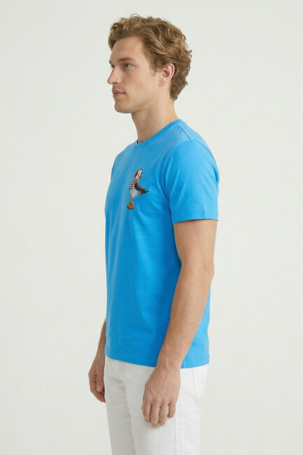 Turquoise Cotton Printed T-shirt - 4